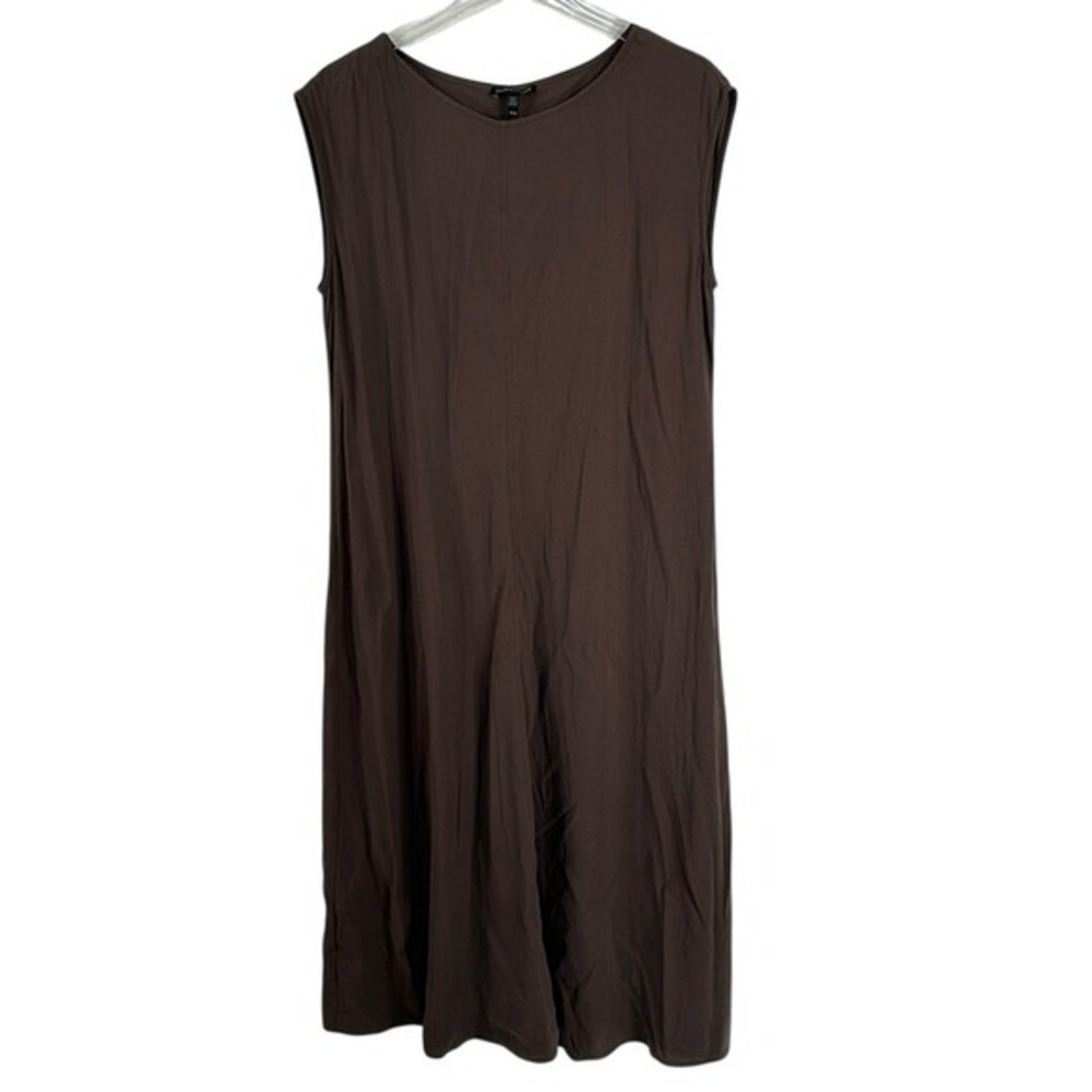 Eileen Fisher Silk Georgette Crepe Sleeveless Midi Dress Espresso Brown Medium - Picture 2 of 10